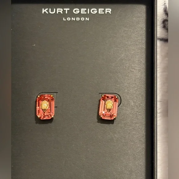 Kurt Geiger London Pink Crystal Eagle Stud Earrings Gold Tone - Picture 2 of 6